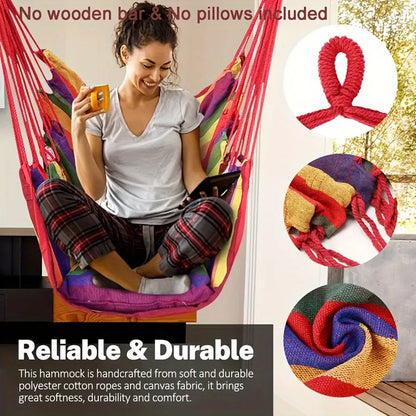 Portable Outdoor Hanging Swing Hammock Chair With 2 Pillows