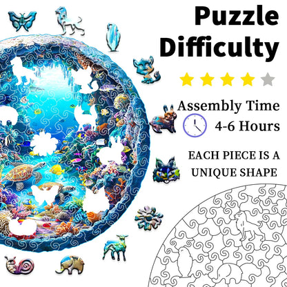 Artistic Round Wooden Ocean Jigsaw Puzzle for Adults or Children - Turn into Wall Art