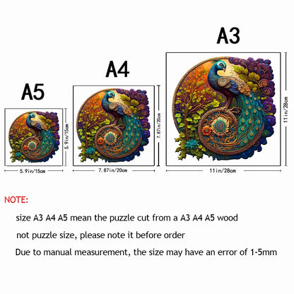 Unique & Artistic Round Wooden Peacock Jigsaw Puzzle for Adults or Children - Turn into Wall Art