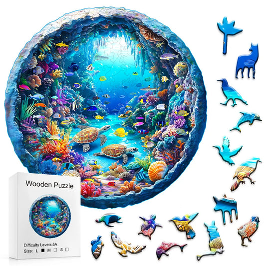 Artistic Round Wooden Ocean Jigsaw Puzzle for Adults or Children - Turn into Wall Art