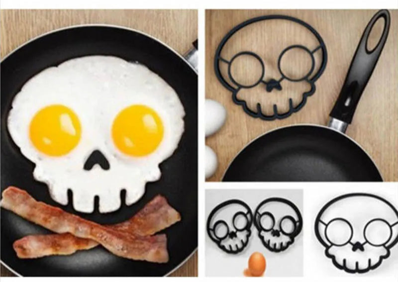 Fun Novelty Silicone Egg Rings & Pancake Shaper Moulds - Owl, Skull, Glasses Face, Smiling Egg Face, Sun on Cloud, Rabbit