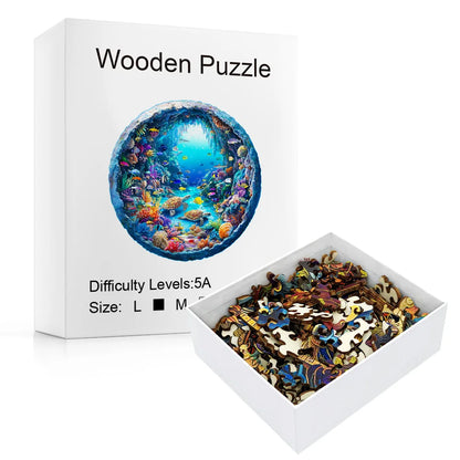 Artistic Round Wooden Ocean Jigsaw Puzzle for Adults or Children - Turn into Wall Art