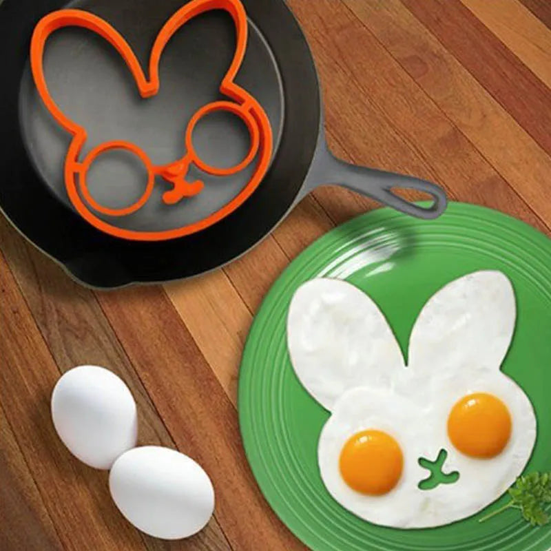 Fun Novelty Silicone Egg Rings & Pancake Shaper Moulds - Owl, Skull, Glasses Face, Smiling Egg Face, Sun on Cloud, Rabbit