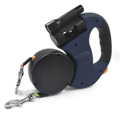 No-Tangle Dual Dogs Retractable Leash with Doodie Bag Holder & Torch