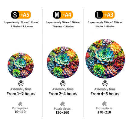 Artistic Round Wooden Succulents Jigsaw Puzzle for Adults or Children - Turn into Wall Art