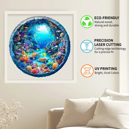 Artistic Round Wooden Ocean Jigsaw Puzzle for Adults or Children - Turn into Wall Art