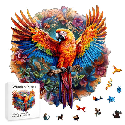 Beautiful & Artistic Round Wooden Rainbow Parrot Jigsaw Puzzle for Adults or Children