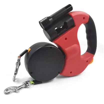 No-Tangle Dual Dogs Retractable Leash with Doodie Bag Holder & Torch
