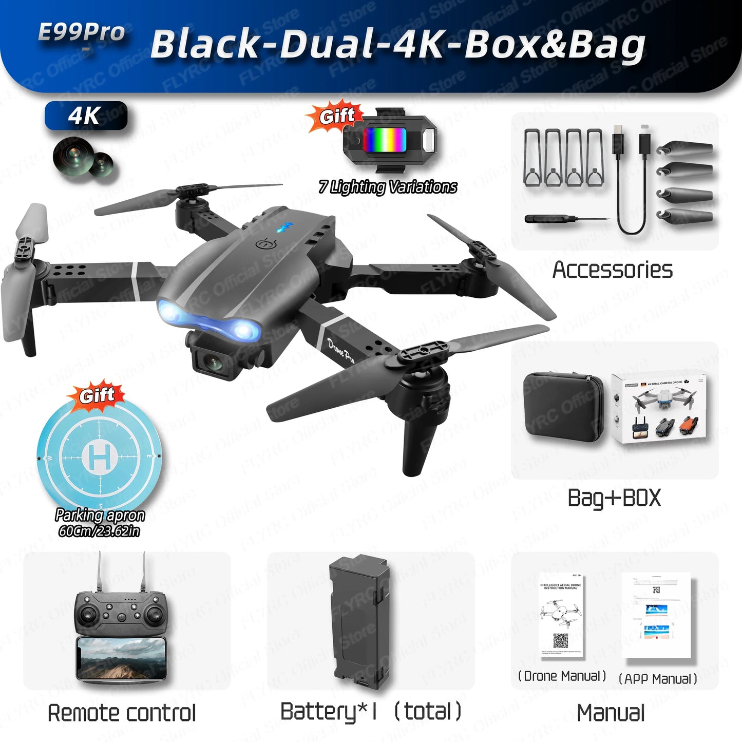 Mini Pro Drone - Dual HD 4k Cameras + Storage Case & Free Landing Mat