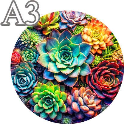 Artistic Round Wooden Succulents Jigsaw Puzzle for Adults or Children - Turn into Wall Art