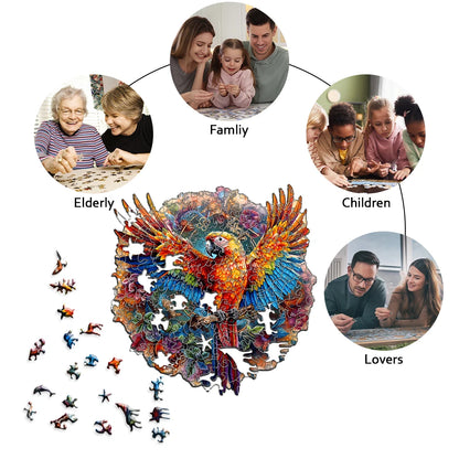 Beautiful & Artistic Round Wooden Rainbow Parrot Jigsaw Puzzle for Adults or Children