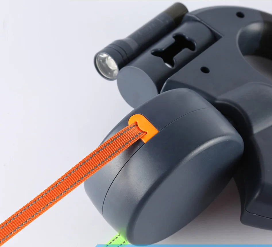 No-Tangle Dual Dogs Retractable Leash with Doodie Bag Holder & Torch