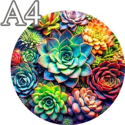 Artistic Round Wooden Succulents Jigsaw Puzzle for Adults or Children - Turn into Wall Art