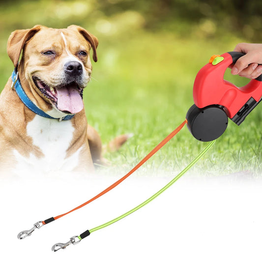 No-Tangle Dual Dogs Retractable Leash with Doodie Bag Holder & Torch