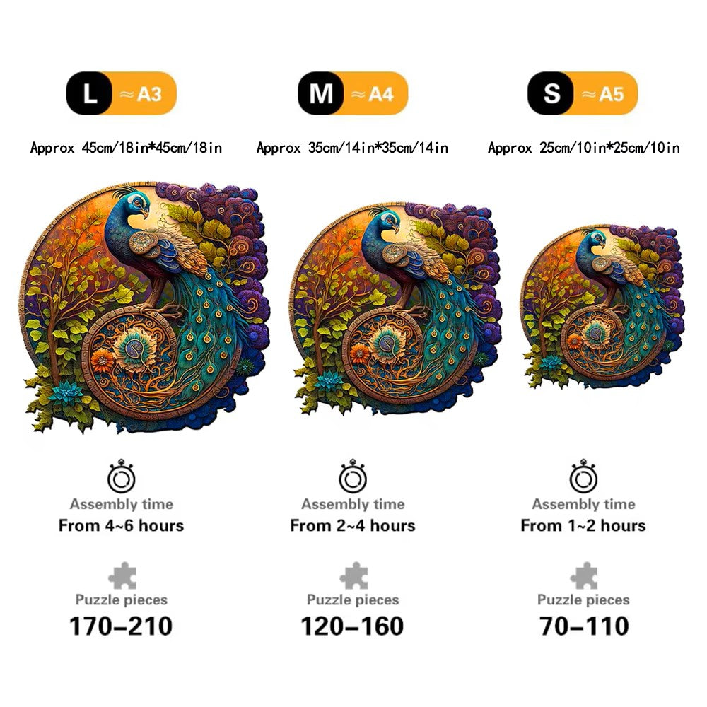 Unique & Artistic Round Wooden Peacock Jigsaw Puzzle for Adults or Children - Turn into Wall Art